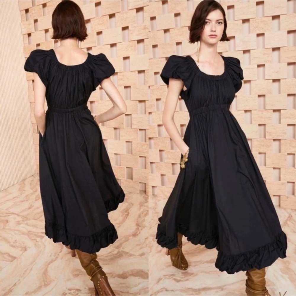 ULLA JOHNSON Nanette Black Midi-Dress Sz 16
